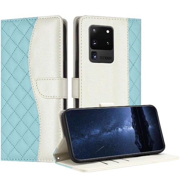 Funda Tipo Cartera Acolchada para Samsung Galaxy S20 Ultra con Bloqueo RFID Ranuras y Correa Verde