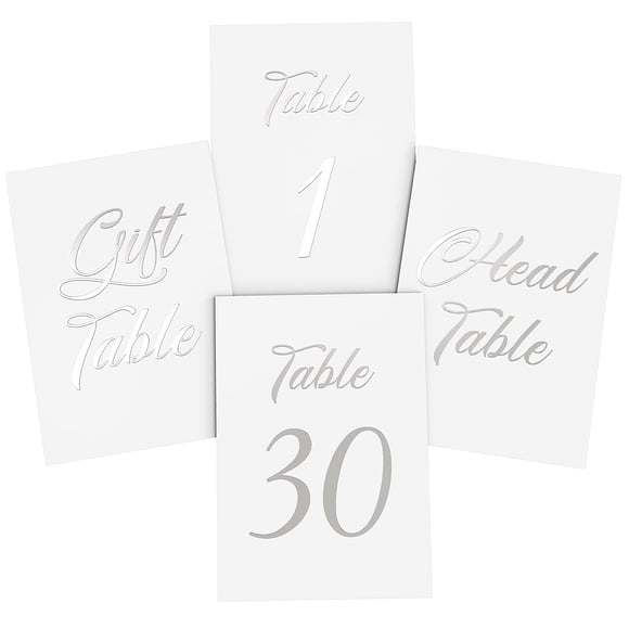 Números de mesa IRICUS Silver Foil 1-30 con cabeza y mesa de regalo