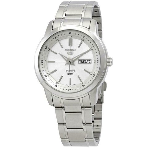 Seiko - Reloj Para Hombre 5 Automatic Con Esfera Blanca Snkm83K1