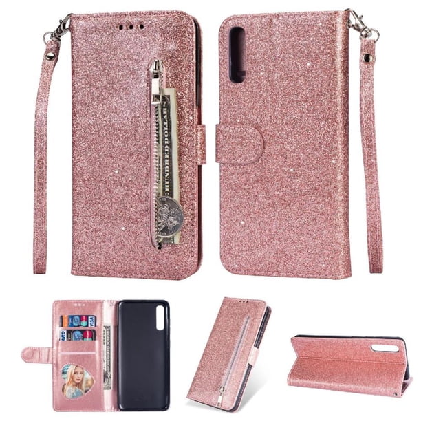 Funda para FOXDOCK Elegante funda Samsung Galaxy A50 Glitter con cremallera-Ideal para el uso diario
