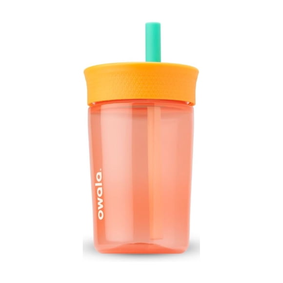 Vaso Owala Kids de plástico sin BPA, 450 ml, naranja pajizo y melocotón