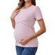 thumbnail image 4 of INSPIRE CHIC Camisetas de lactancia de manga corta de punto acanalado para mujer, top de lactancia cruzado para maternidad, pequeño, rosa gris, 4 of 6