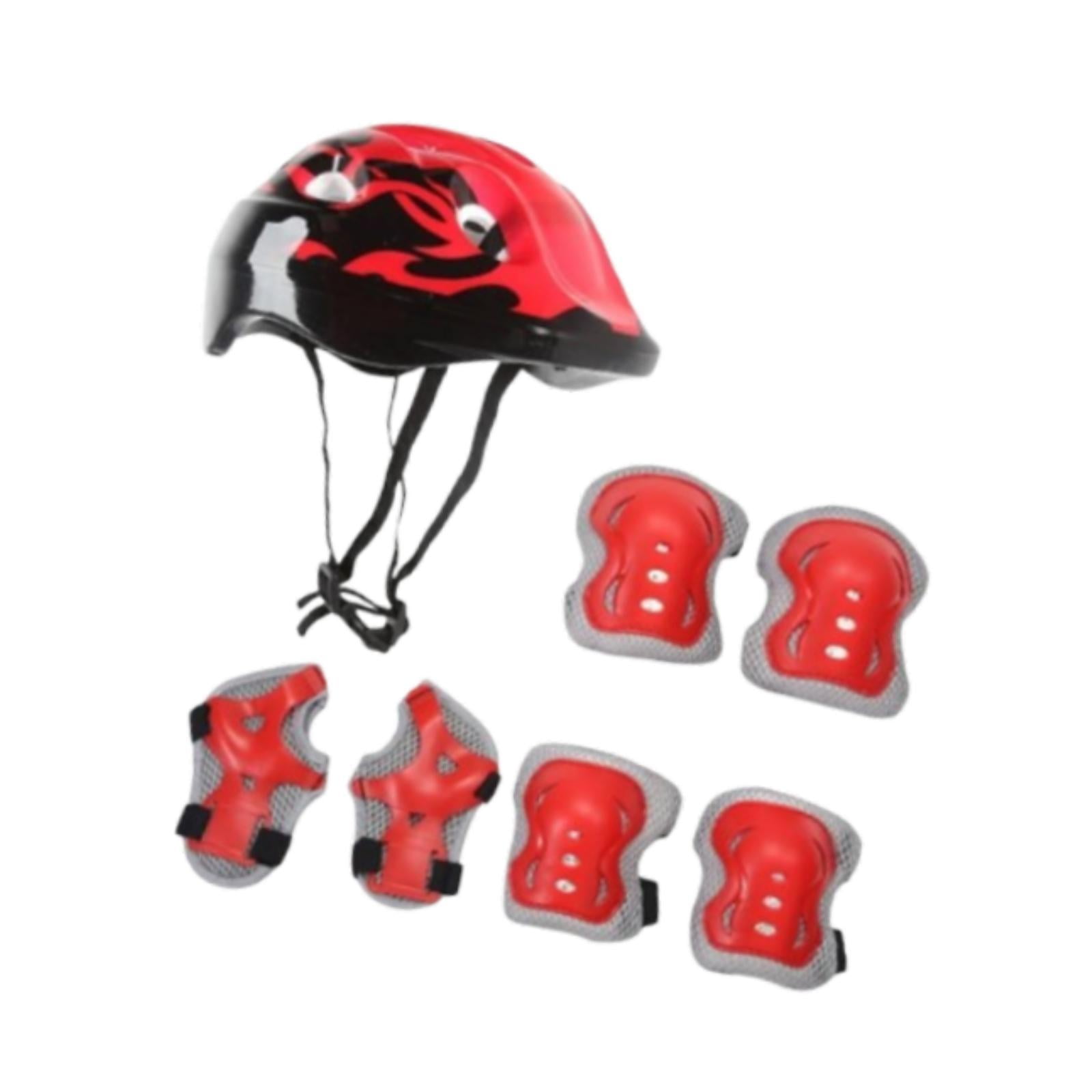 Magideal - 7 Unids/set Casco De Bicicleta Para Niños Casco De Patinaje Sobre Ruedas Transpirable Práctico A Prueba De Golpes Casco De Monopatín Para Patinar Cicl Rojo