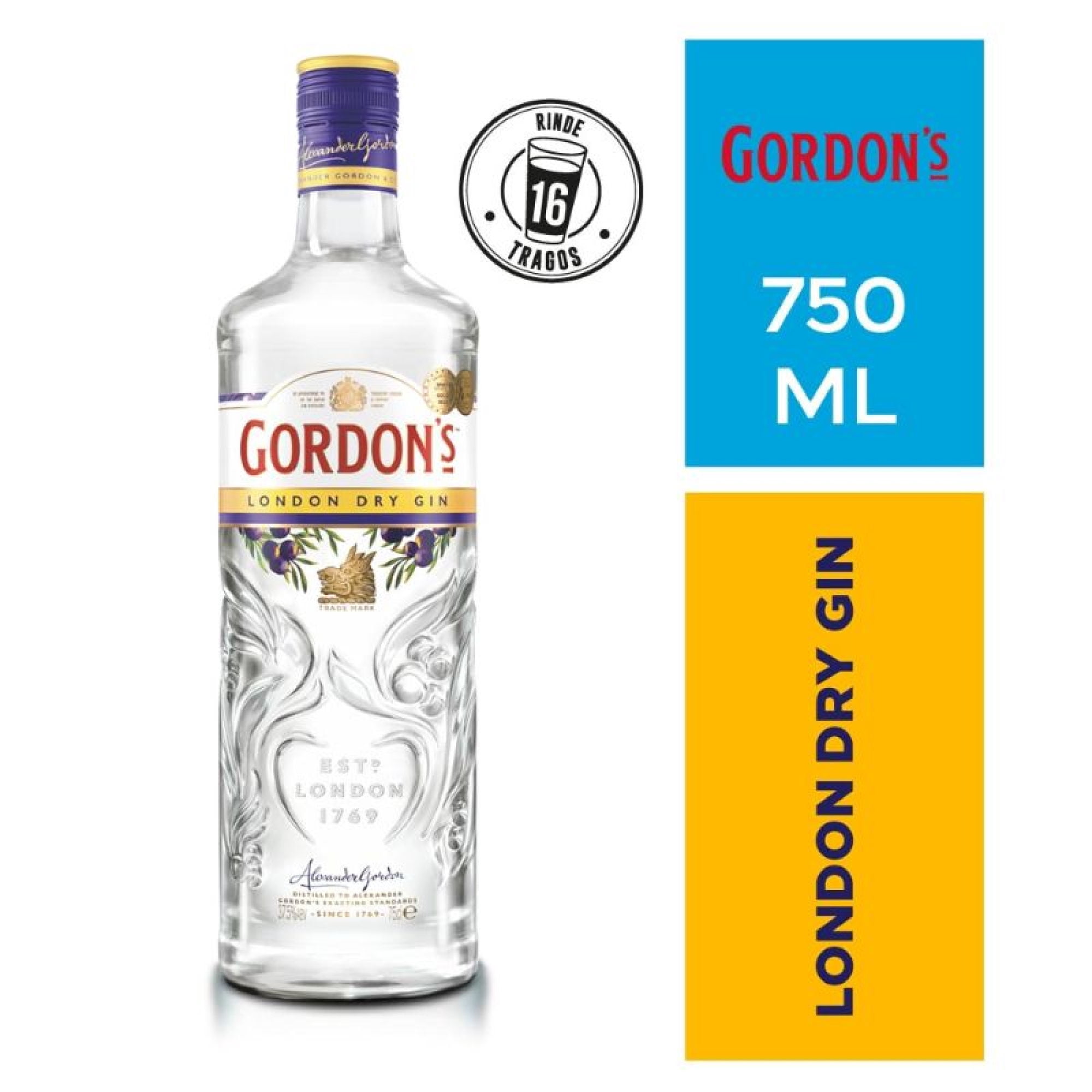 Gin London Dry 37.5° Botella 750 ml Gordons