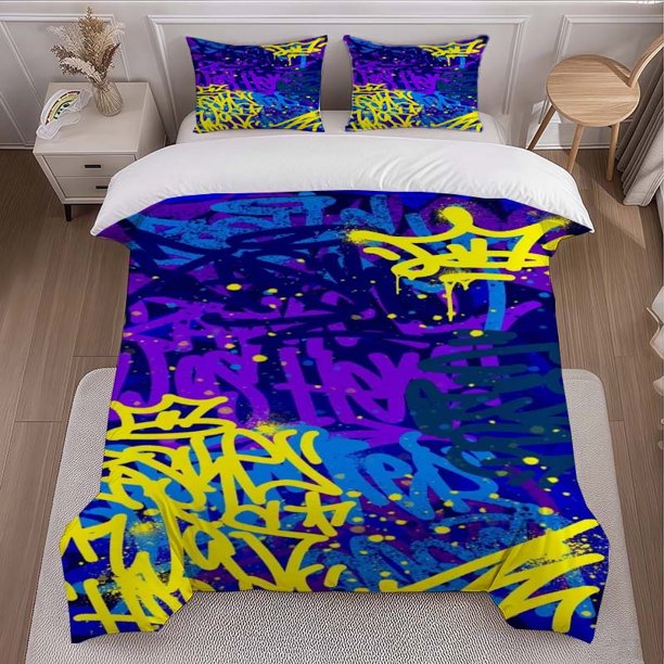Three-Piece Graffiti Art Printed Duvet Cover Set Soft and Comfortable All-Season Bedding Set Ideal for Home and Bedroom Guest Room