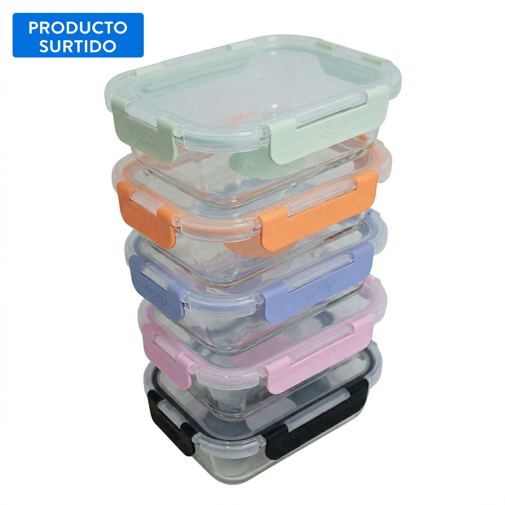 Hermético de Vidrio con tapa, color surtido 2 Piezas