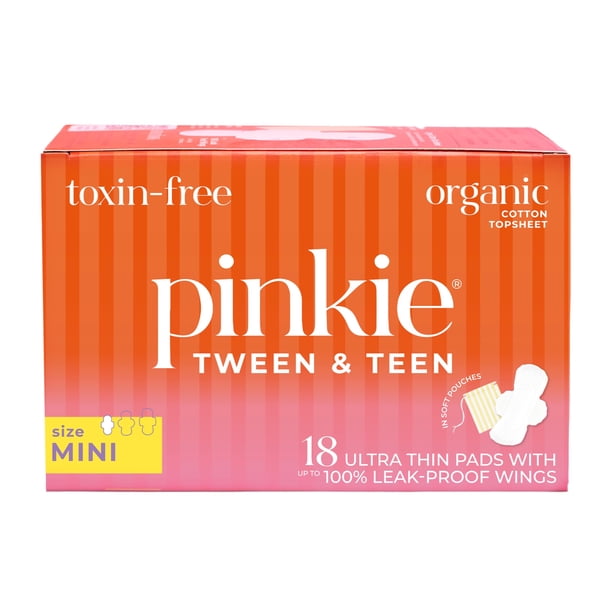 Toallas Femeninas Pinkie Mini de Algodón Orgánico para Pre-adolescentes y Adolescentes 18 Unidades