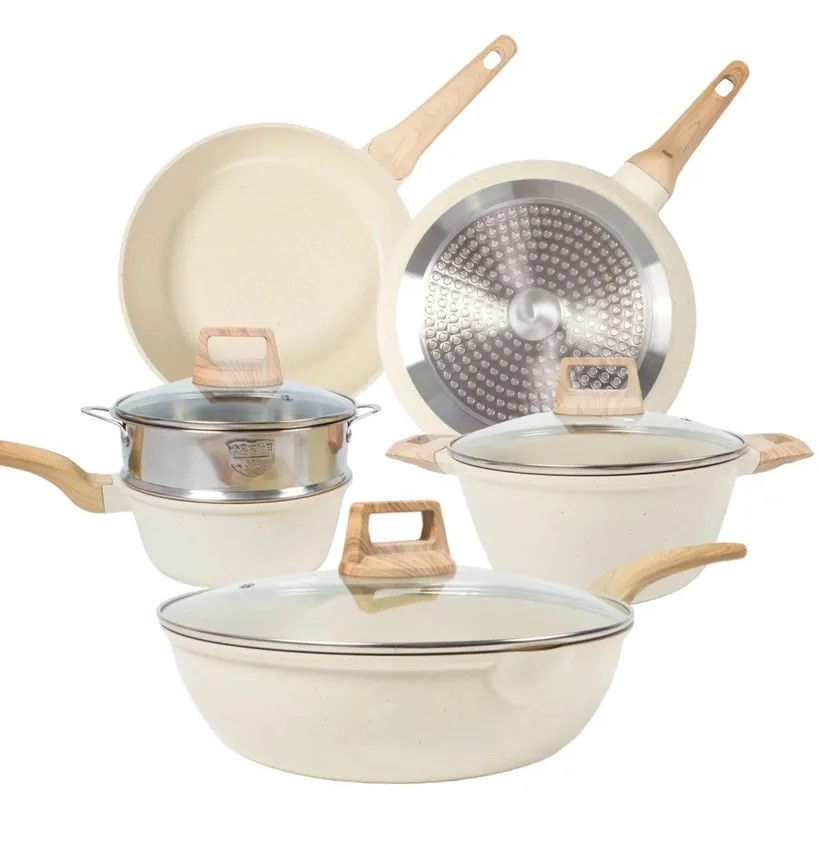 Wakeshome - Bateria Cocina 9Pzs Antiadherente Granito Profesional Ollas