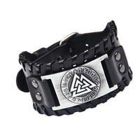 Magideal - Retro Wristband Triangle Rune Triangle Letter Nordic Charm Bracelet Rune Bracelet Bangle Wristband , Cuero Plata