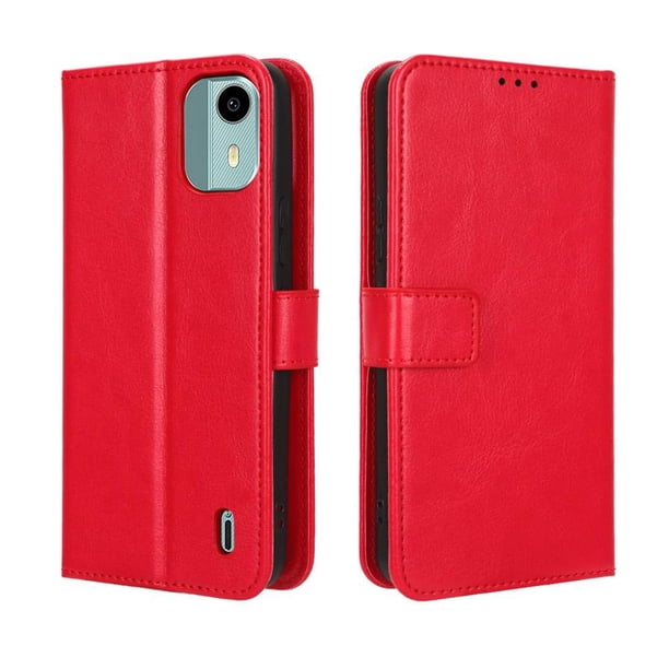 Funda tipo libro para Nokia C12, cartera todo‑en‑uno, funda multifuncional con tarjetero y correa de muñeca desmontable