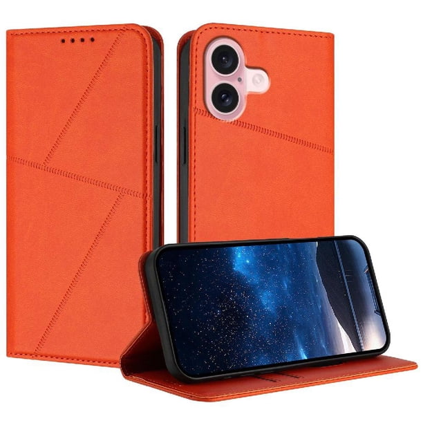 Funda Cartera Magnética para iPhone 16 Protección Antichoque con Ranuras Naranja