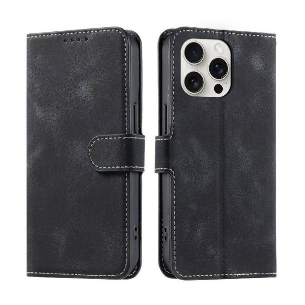 Funda Cartera para iPhone 14 Pro Max Tapa con Ranuras, Soporte y Correa Negro