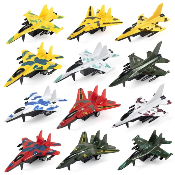 Juguetes de Aviones de Combate BOOJALOO con Retroceso, Set de Aviones para Fiestas, Juguete de Avión de Combate, Regalos Temáticos de Aviones para Niños de 3 Años (Paquete de 12)