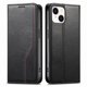 thumbnail image 1 of Funda tipo cartera para iPhone 15 de piel con cierre magnético, ranuras para tarjetas y correa para la muñeca Negro, 1 of 6