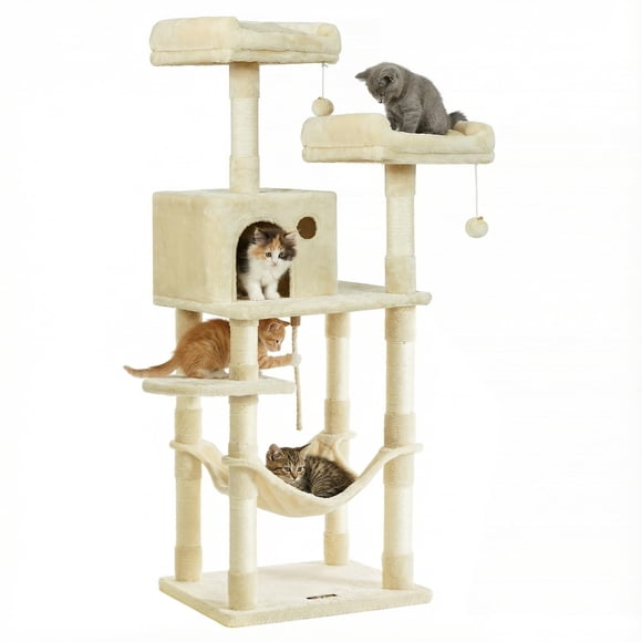 Condominio de felpa Cat Tree Feandrea Cat Tower de varios niveles, color beige