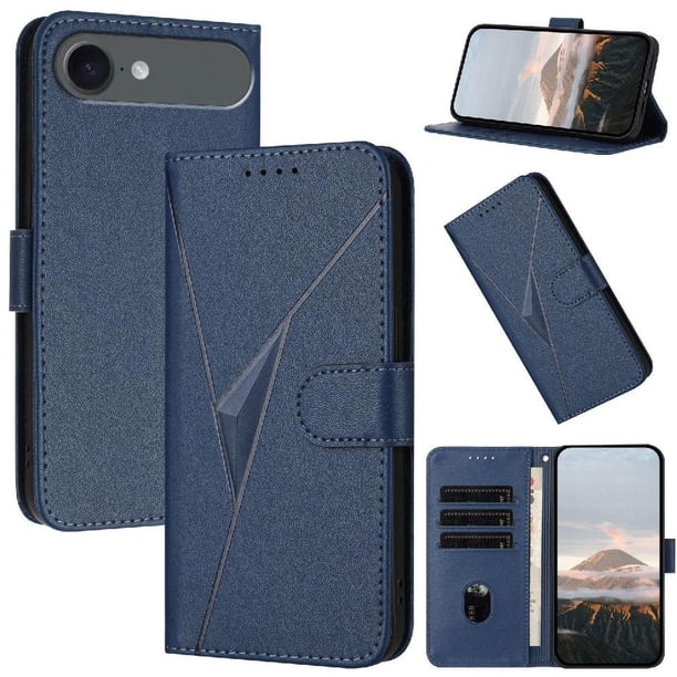 Funda Cartera Fibra de Carbono para iPhone Air con Soporte y Cierre Magnético Azul