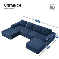 M&Ms - [Video] 110*72"" Modular U Shaped Sectional Sofa With Ottomans,Luxury Cloud Chenille Floor Couch With Deep Seat,No Assembly Required,Fully Compressed Upholstered Sofa For Living Room,Bedroom,3 Colors