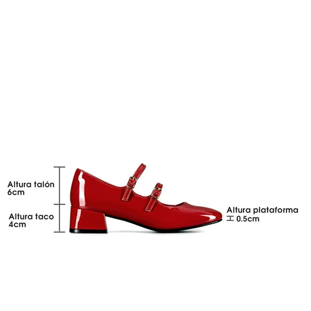 Zapatos Mary Jane Charol Burdeo Taco Mujer Weide YL66 Lider