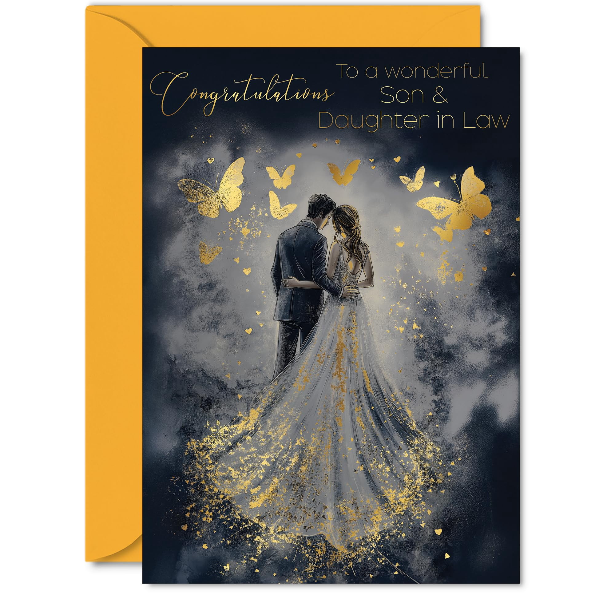 Giftzie - Tarjeta De Boda Para Regalar A Su Hijo Y Su Nuera Con Mariposas Doradas