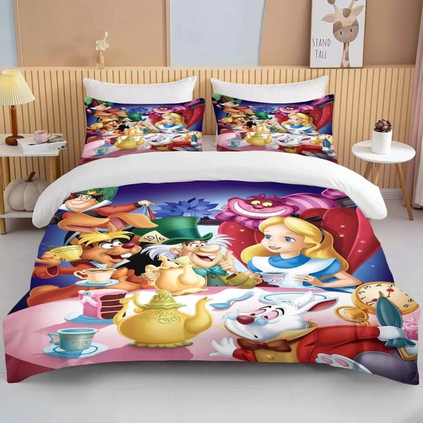 Alice in Wonderland Cartoon Printed Bedding Sets exquisite bed supplies set duvet cover bed comforter set luxury birthday gift Bed Sheets