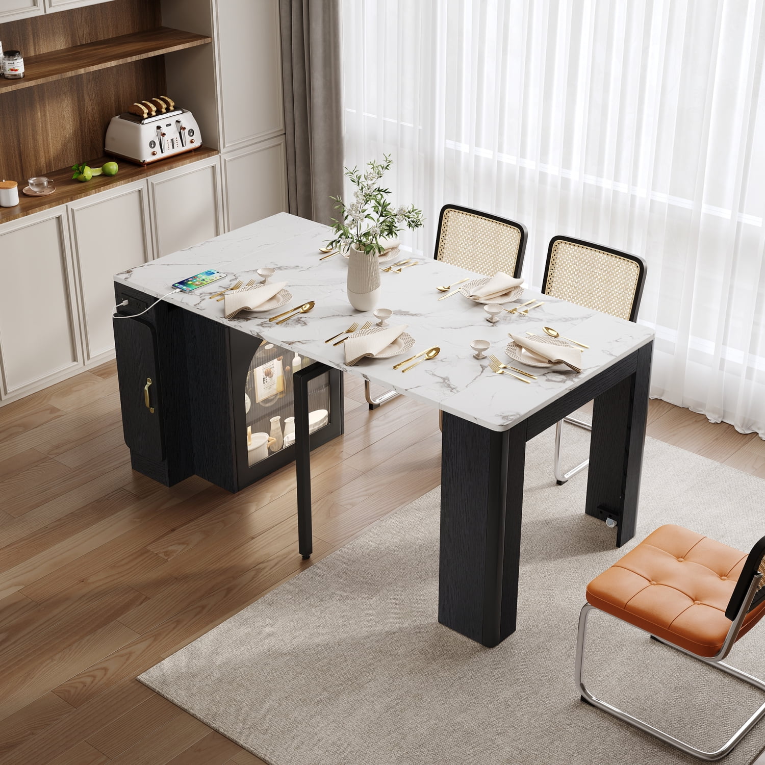 Table Removeable TREXM Extendable Dining Table with 3 Removable Middle Leaves, Mobile ...
