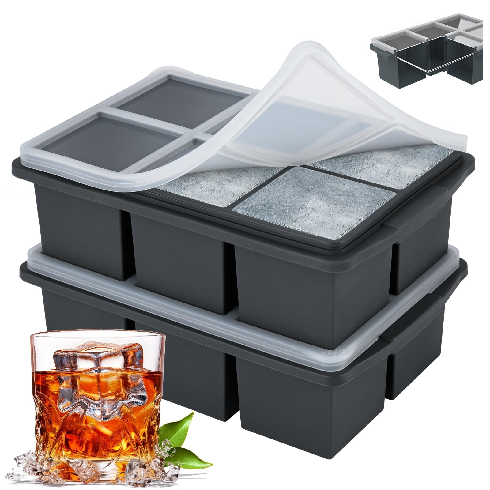 Bandeja Para Cubos De Hielo Xomoo De Silicona Con Marco De Acero, 12 Piezas, 5 Cm