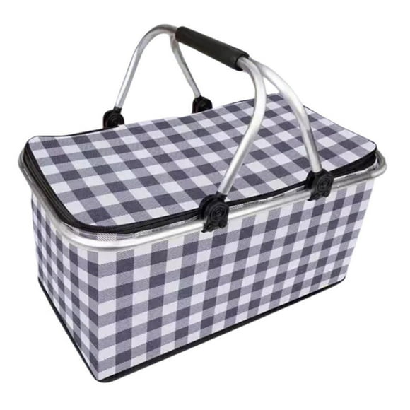 Bolso Termico Plegable Cuadros Negros Cooler Canasta Picnic