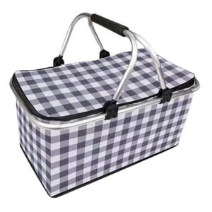 Kivara - Bolso Termico Plegable Cuadros Negros Cooler Canasta Picnic Negro