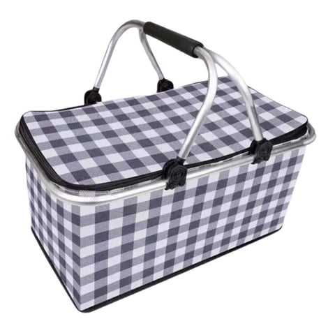 Kivara - Bolso Termico Plegable Cuadros Negros Cooler Canasta Picnic