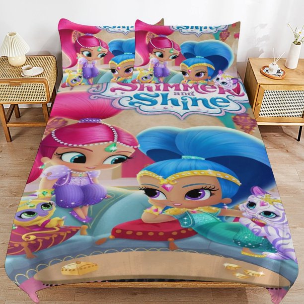 Shimmer And Shine Cartoon Bedding Sets Ultra Soft Skin-Friendly Duvet Cover 3 Piece, Cute Comforter Cover Bed Set for Boys Girls Kids