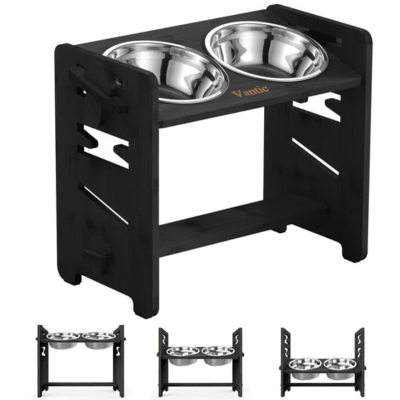 Tazones Elevados para Perro Vantic Ajustables Mediano Negro