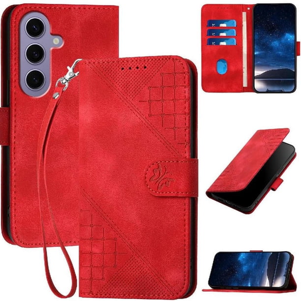 Funda Flip Premium Fibra de Carbono para Samsung Galaxy S24 Plus con Soporte y Cierre Rojo