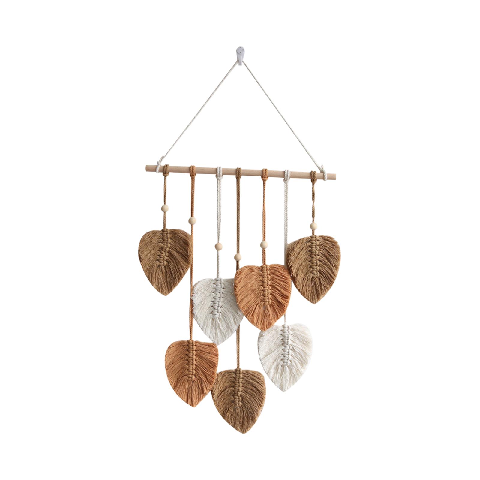 Magideal - Tapiz Tejido De Macramé Para Colgar En La Pared, Borla Artesanal Bohemia, Telón De Fondo De Macramé, Borlas De Hojas Nórdicas, Decoración De Pared Par Marrón