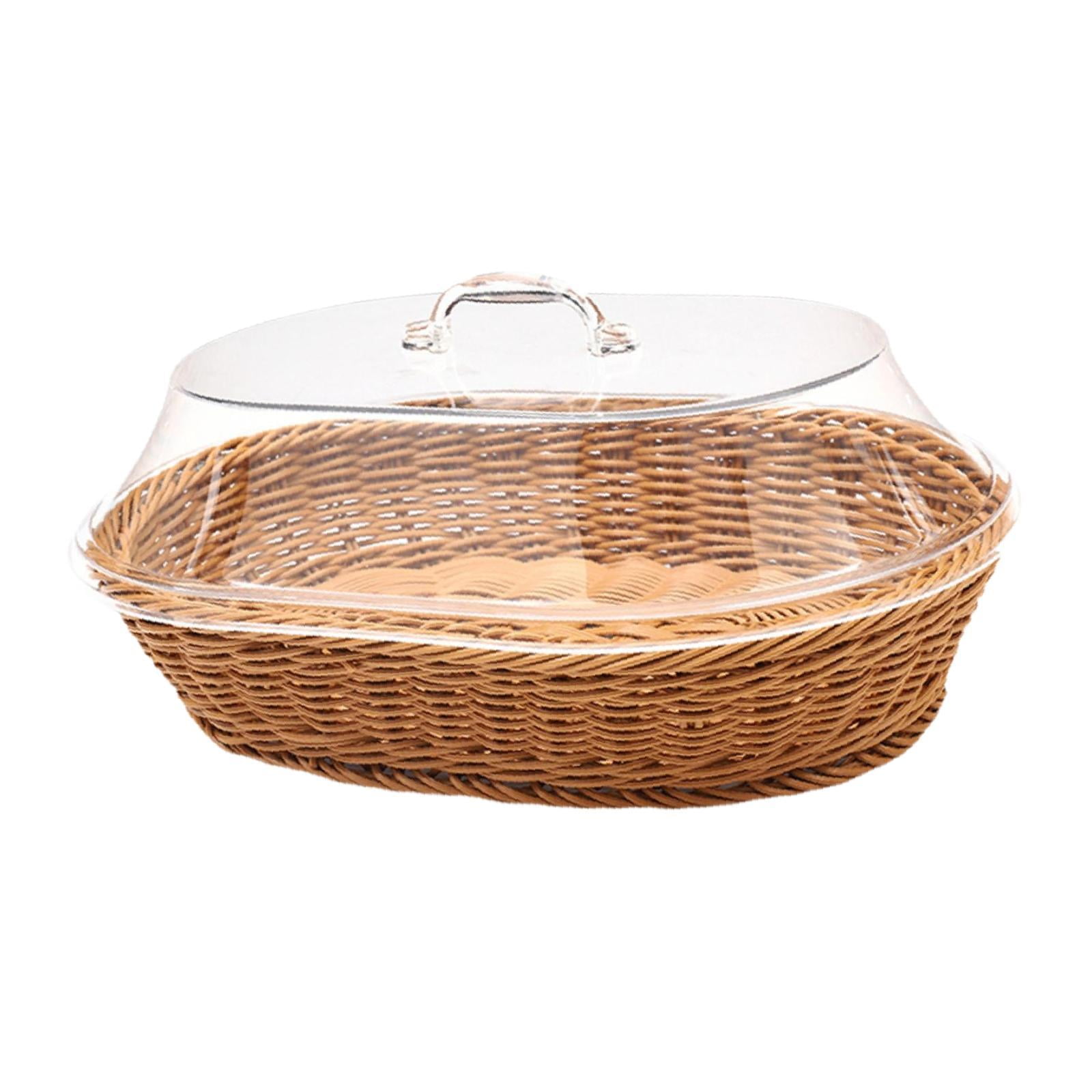 Bothyi - Cesta De Mimbre Para Frutas Con Tapa, Cesta De Pan Tejida De Imitación De Ratán Para Cafetería, 25cm X 35cm