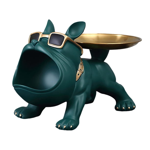 Estatua De Perro, Bandeja De Almacenamiento De Escultura Coleccionable, Bandeja De Almacenamiento De Escritorio, Estatua Verde