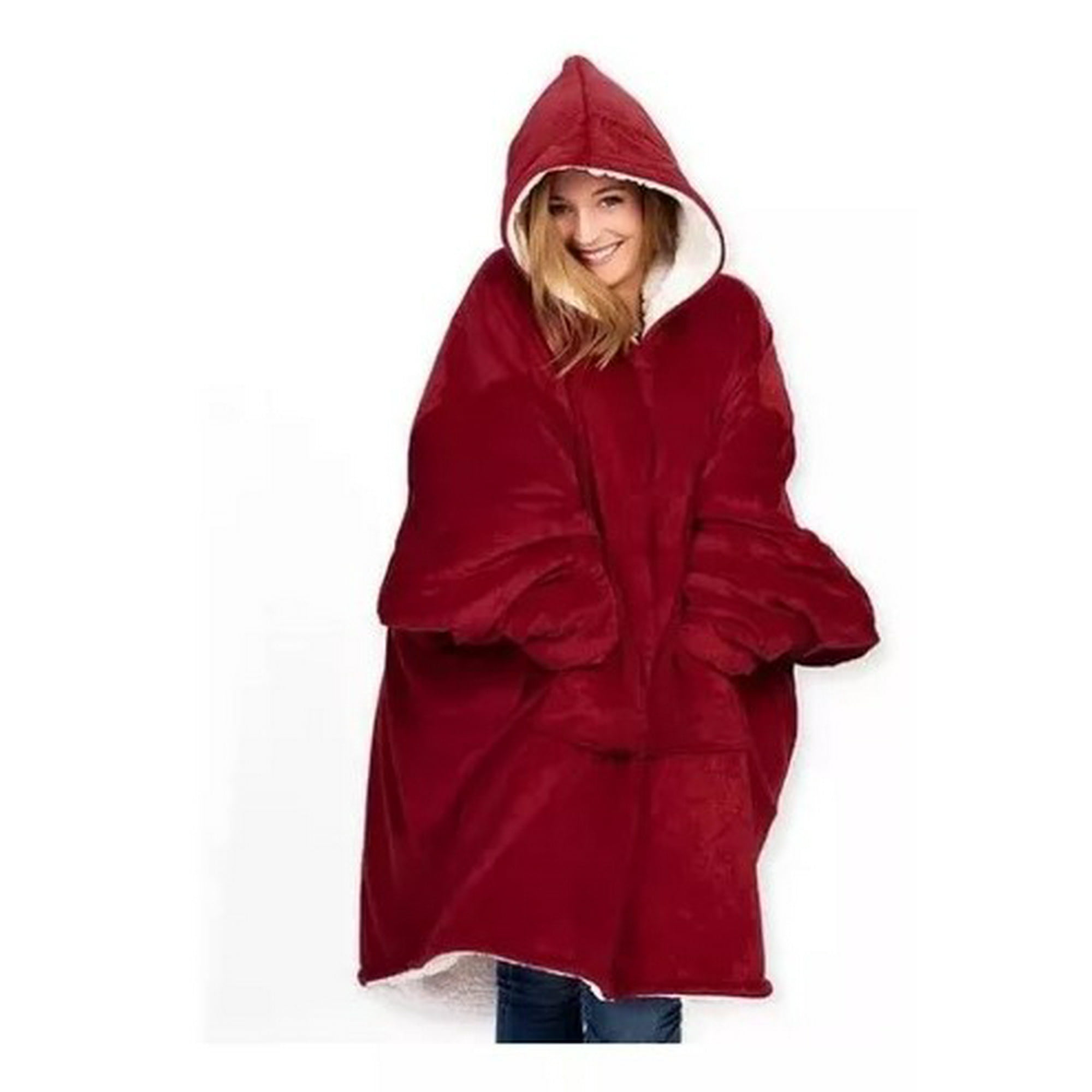Citohome - Poleron Sherpa Polerones Peludos Frazada Bata Polar Rojo