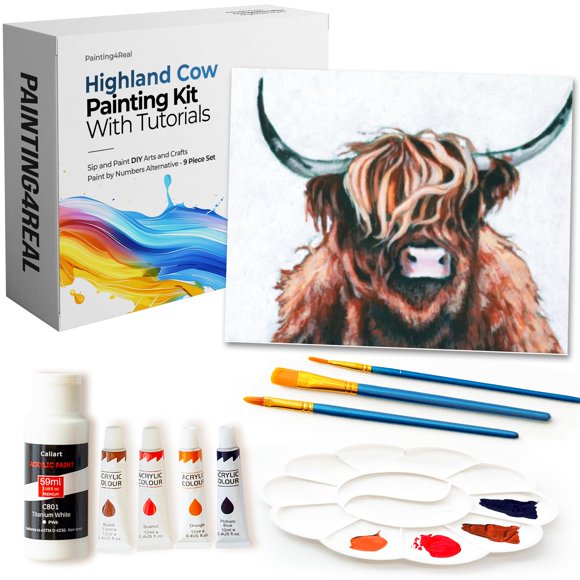 Kit de pintura acrílica DIY Painting4Real Vaca Highland 9 piezas
