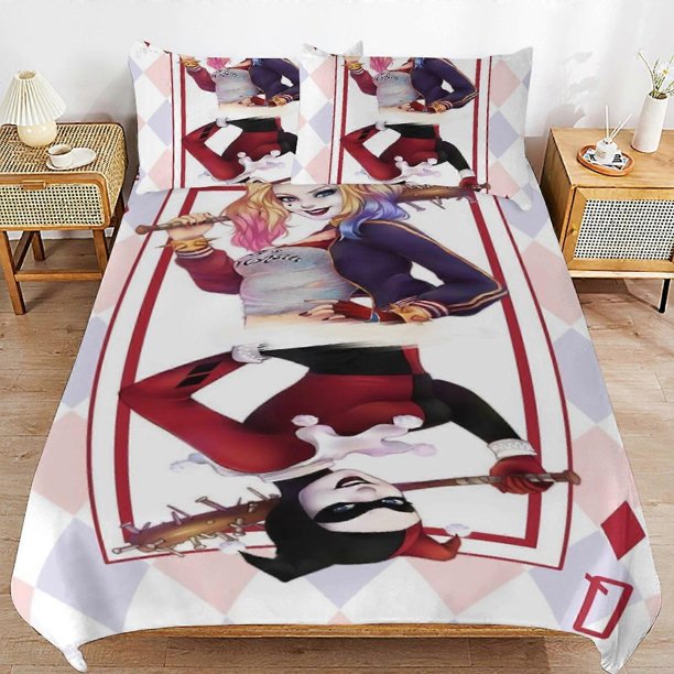 Harley Quinn Bedding Se Ultra Soft Skin-Friendly Duvet Cover3 Piece, Cute Comforter Cover Bed Set