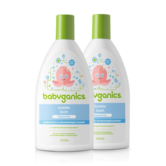 Babyganics baño de burbujas, hipoalergénico, limpia suavemente, sin fragancia, 20 fl oz (paquete de 2), el empaque puede variar
