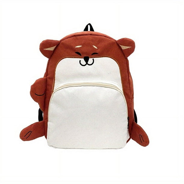 Funny Dog Pattern Backpack, Cute Cartoon Kindergarten Schoolbag, Corduroy Travel Rucksack For Teen Girls Boys