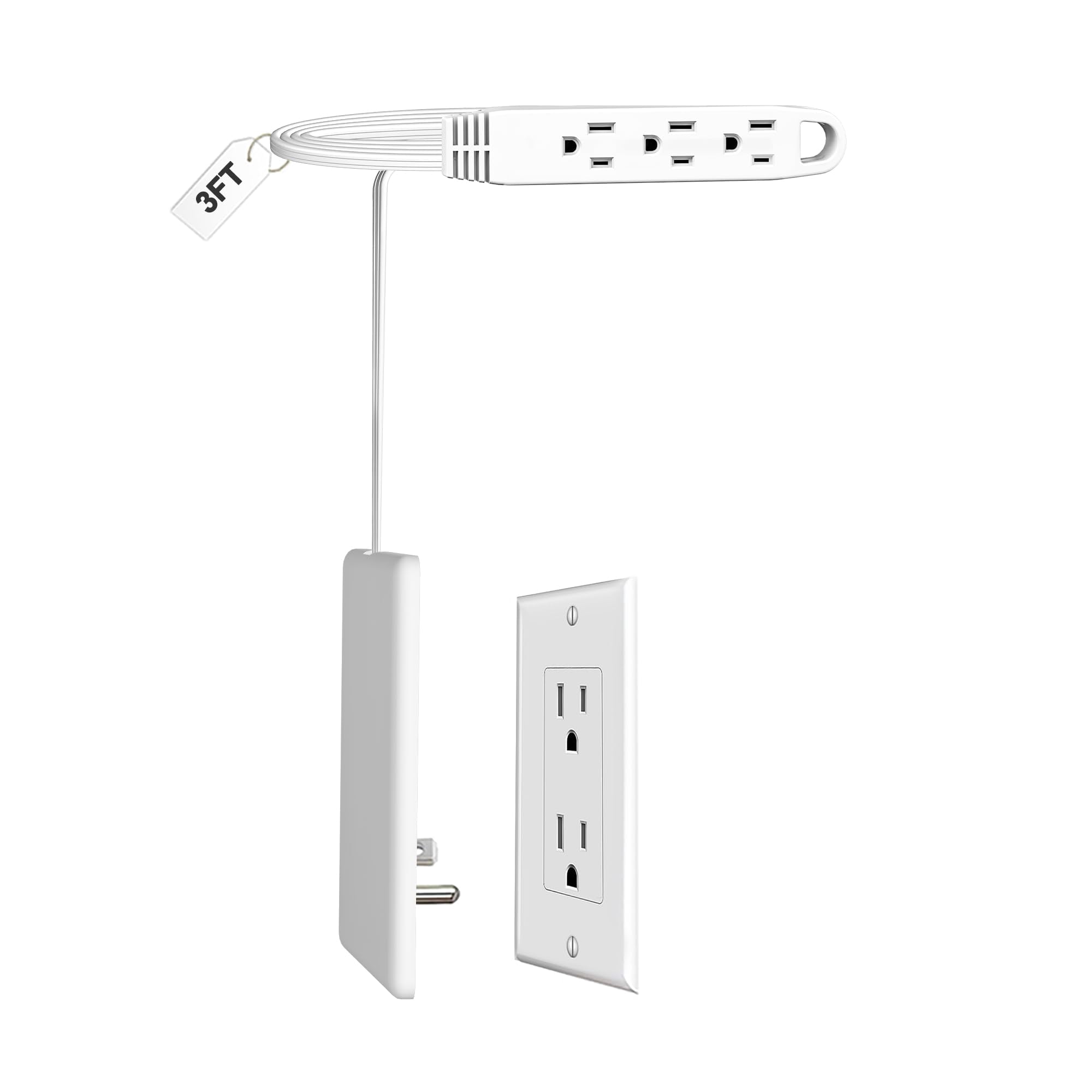 Cable De Extensión, Regleta De Alimentación Cabocasa De 3 Pies Con 3 Enchufes