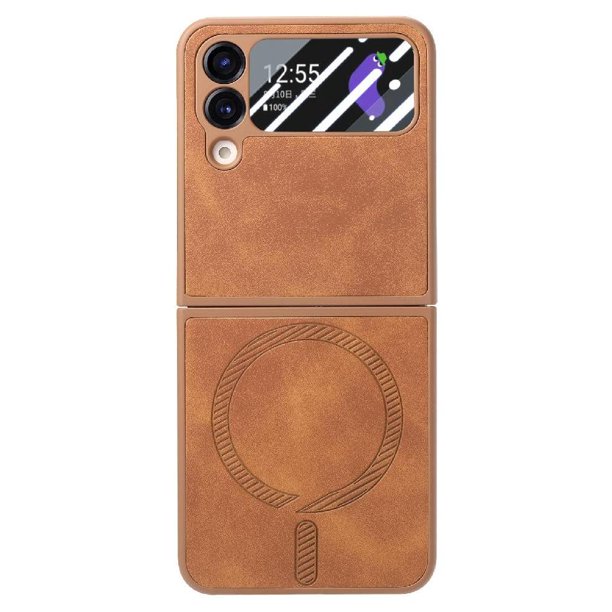 Magnetic Slim Case for Samsung Galaxy Z Flip 4 with Camera Guard & Anti-Scratch Back Brown