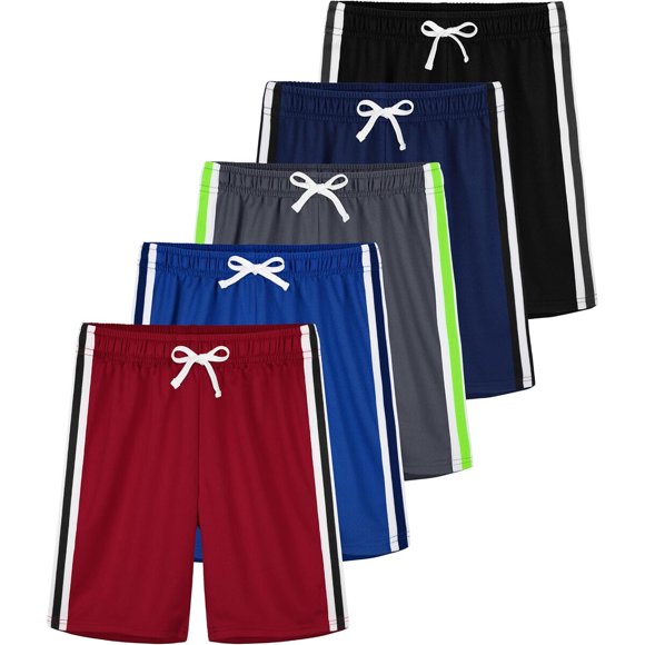 YERIOK Pack de 5 shorts deportivos de malla para niño, básquetbol y fútbol, talla 5