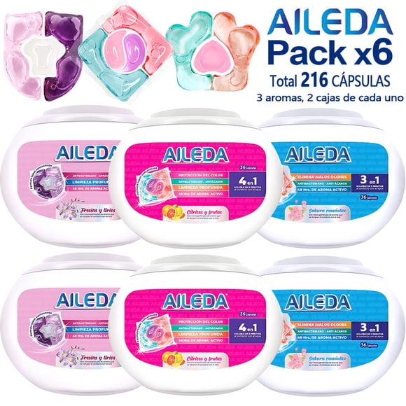 Detergente En Cápsulas Aileda 6Caja(Cítricos y frutas 2Caja,sakura 2Caja,Fresias y lirios 2Caja)en total 216 Cáps