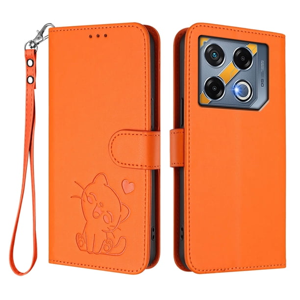 Funda Volteable tipo Billetera con Correa para Infinix GT 20 Pro 5G, Naranja