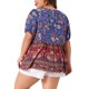 thumbnail image 4 of Agnes Orinda Blusas Bohemias de Verano con Peplum Floral, Tallas Grandes para Mujer, Cuello en V, Mangas Cortas de Farol, 1X Azul, 4 of 8