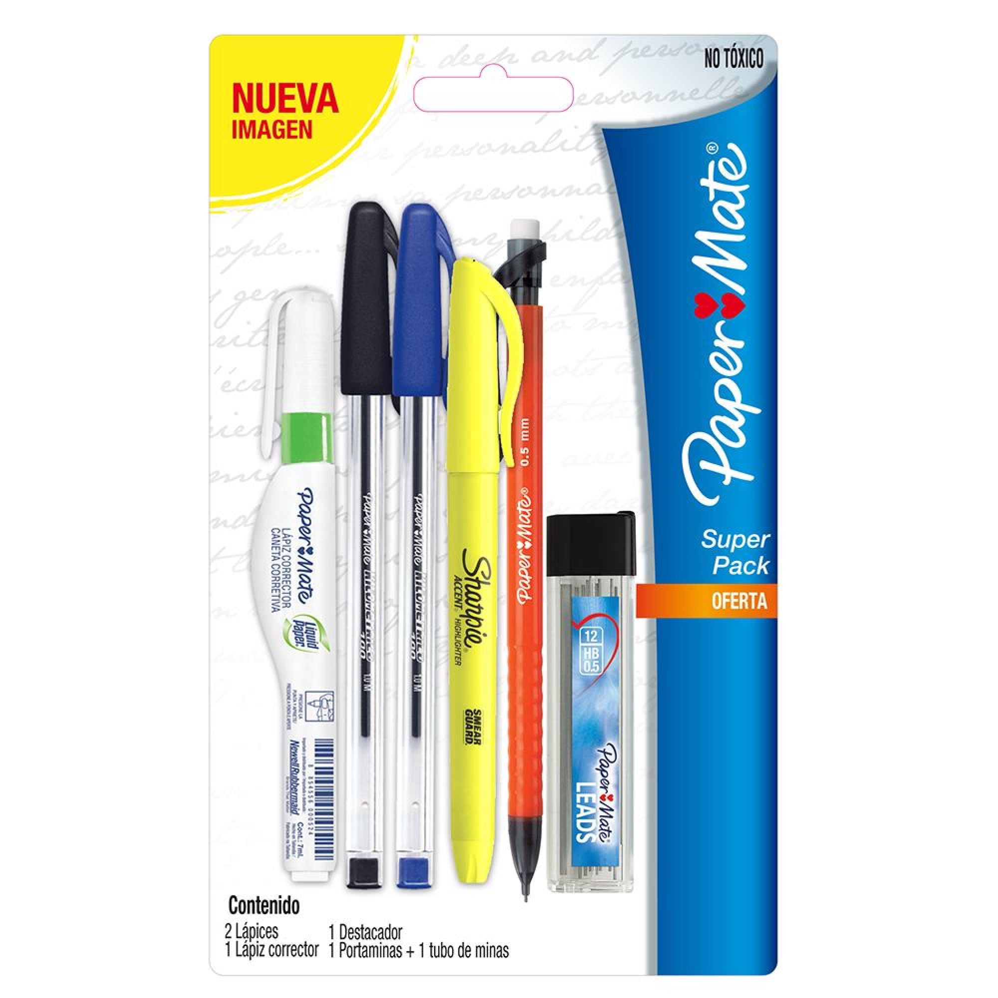 Lápices Pasta, Lápiz Corrector Y Destacador, Pack Escolar 1 Un Liquid Paper