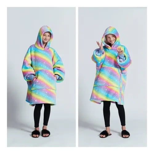 Pijama Bata Frazada Polar Polerón Térmica De Felpa Niño 6 13 2023 Arco Iris Estampado Con Arcoíris Y Estrellas 90 130cm