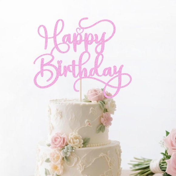 Adorno para Pastel Sodasos Feliz Cumpleaños Brillo Rosa
