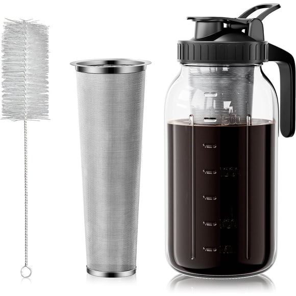 64 oz Cold Brew Coffee Maker, Mason Jar Pitcher with 304 Stainless Steel Filter